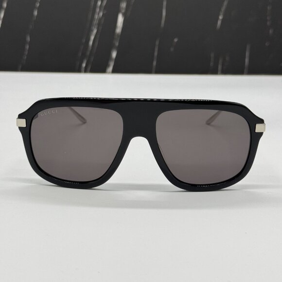 NEW GG1309S 005 UNISEX BLACK SILVER SHIELD SUNGLASSES GUCCI - Picture 3 of 13